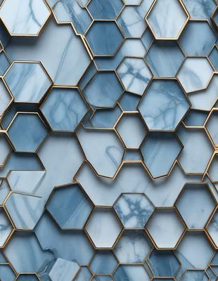 The primary subject of the image is a blue and white marble wall with a gold border. The setting is a room with a blue and white marble wall as the main focus. The visual style is a close-up of the marble wall, showcasing its intricate design. The colors and mood of the image are predominantly blue and white, with a touch of gold, creating a sophisticated and elegant atmosphere.