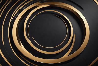 The primary subject of the image is a gold circle with a black background. The circle is surrounded by a series of gold rings, creating a visually appealing pattern. The setting appears to be a black background, which contrasts with the gold circle and rings, emphasizing their colors and design. The visual style of the image is a combination of digital art and illustration, as it showcases a well-crafted and intricate pattern. The overall atmosphere of the image is elegant and sophisticated, with the gold and black color