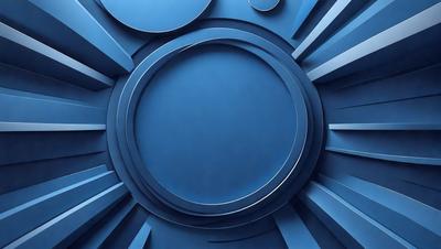 The primary subject of the image is a large, round, blue circle. The setting is a blue wall, and the visual style appears to be a combination of a photo and digital art. The dominant colors are blue and white, creating a calm and serene atmosphere.