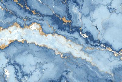 The primary subject of the image is a blue marble wall with gold accents. The setting is a blue and gold marble wall, which serves as the background. The visual style is a combination of digital art and illustration, creating a unique and intricate design. The dominant colors are blue and gold, giving the wall a luxurious and elegant appearance.