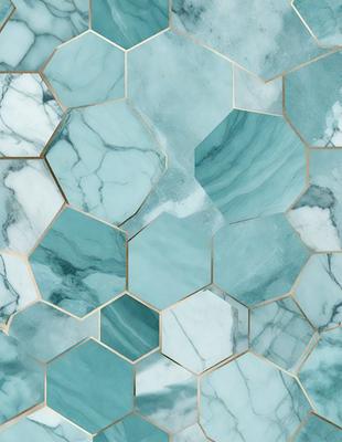 The primary subject of the image is a blue and white marble tile. The setting is a bathroom, with the marble tile covering the walls and floor. The visual style is a close-up of the tile, showcasing its intricate design and texture. The dominant colors are blue and white, creating a clean and elegant atmosphere.