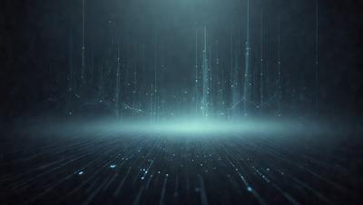 The primary subject of the image is a blue and white light display, which appears to be a digital art or illustration. The setting is a dark room with a blue background, creating a moody atmosphere. The visual style is modern and futuristic, with the light display resembling a hologram or a projection of light. The colors and mood of the image are predominantly blue and white, with a sense of depth and intrigue.