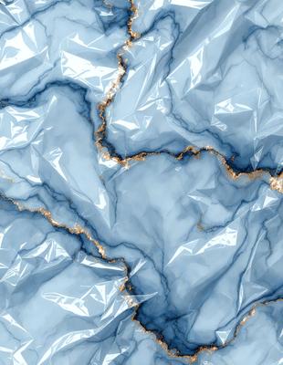 The primary subject of the image is a close-up of a marble-like surface with a blue and gold pattern. The setting is a blue marble-like surface, and the visual style appears to be a digital art or illustration. The dominant colors are blue and gold, creating a luxurious and elegant atmosphere.