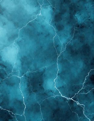The primary subject of the image is a blue and white marble-like surface with a pattern of lightning bolts. The setting is a dark blue background, which contrasts with the lightning bolts. The visual style is a combination of digital art and illustration, creating a unique and eye-catching design. The colors and mood of the image are predominantly dark and moody, with the blue and white lightning bolts adding a touch of brightness and energy to the overall atmosphere.