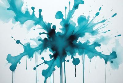 The primary subject of the image is a blue and white painting of a heart. The setting is a white background, and the visual style appears to be a digital art or illustration. The dominant colors in the painting are blue and white, creating a calm and serene atmosphere.