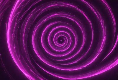 The primary subject of the image is a purple spiral pattern. The setting is a dark background, which contrasts with the purple spiral. The visual style appears to be a digital art or illustration, as the spiral pattern is intricate and detailed. The dominant colors are purple and black, creating a moody and mysterious atmosphere.