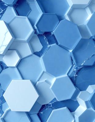 The primary subject of the image is a blue and white patterned surface, which appears to be a mosaic or a tile. The setting is a blue background, and the visual style is a close-up of the pattern. The dominant colors are blue and white, creating a calm and soothing atmosphere.