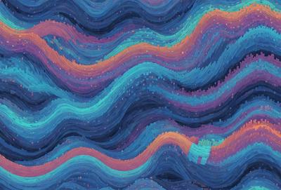 The primary subject of the image is a colorful, abstract design featuring a mix of blue, orange, and purple hues. The setting is a blue and purple background, which complements the vibrant colors of the design. The visual style appears to be a combination of digital art and illustration, creating a unique and eye-catching pattern. The overall atmosphere is lively and energetic, with the colors and design elements working together to create a captivating and dynamic image.