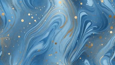 The primary subject of the image is a blue and gold swirling pattern, which appears to be a digital art or illustration. The setting is a blue background, and the visual style is a combination of digital art and illustration. The dominant colors are blue and gold, creating a vibrant and lively atmosphere.