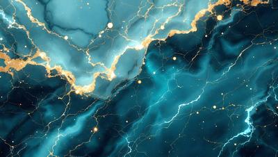 The primary subject of the image is a blue and gold swirling pattern, which appears to be a digital art or illustration. The setting is a dark blue background, and the visual style is a combination of digital art and illustration. The colors and mood of the image are predominantly dark blue and gold, creating a sense of depth and intrigue.