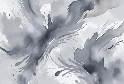 The primary subject of the image is a painting or drawing of a waterfall. The setting is a waterfall, and the visual style is a combination of watercolor and ink. The dominant colors are blue and gray, creating a serene and calming atmosphere. The painting or drawing is displayed on a white surface, which contrasts with the waterfall's colors and adds to the overall visual appeal.