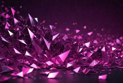 The primary subject of the image is a large pink and purple triangular shape, which appears to be a digital art or illustration. The setting is a dark background, which contrasts with the vibrant colors of the triangles. The visual style is a mix of digital art and illustration, creating a unique and eye-catching pattern. The colors and mood of the image are predominantly pink and purple, giving it a warm and inviting atmosphere.