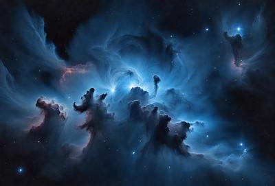 The primary subject of the image is a beautiful, colorful nebula in space. The setting is a dark, starry sky, with the nebula being the main focus of the image. The visual style is a combination of a photo and digital art, creating a stunning and detailed representation of the celestial object. The colors and mood of the image are vibrant and captivating, with the nebula's vivid hues and the vastness of the space evoking a sense of wonder and