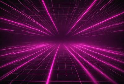 The primary subject of the image is a purple tunnel with a pink background. The setting is a dark room, and the visual style appears to be a digital art or illustration. The dominant colors are purple and pink, creating a vibrant and energetic atmosphere.