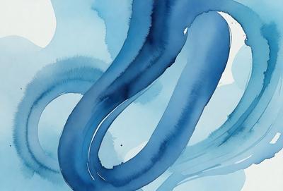 The primary subject of the image is a blue and white painting of a swirling, curling, and twisting design. The setting is a white background, and the visual style appears to be a combination of digital art and illustration. The dominant colors in the painting are blue and white, creating a sense of calmness and tranquility.