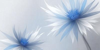 The primary subject of the image is a close-up of a blue flower. The setting is a white background, which creates a clean and minimalist appearance. The visual style is a digital art or illustration, as the flower is depicted in a detailed and artistic manner. The dominant colors are blue and white, giving the image a calm and serene atmosphere.