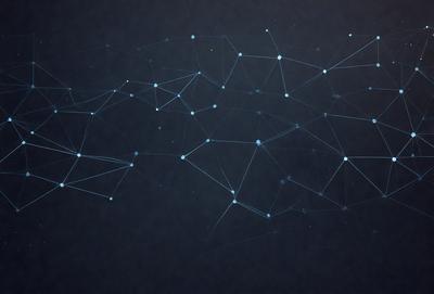 The primary subject of the image is a large, intricate network of blue lines, resembling a web or a spider's web. The setting is a dark background, which contrasts with the blue lines, making them stand out. The visual style appears to be a digital art or illustration, as the lines are drawn with precision and detail. The colors and mood of the image are predominantly dark and mysterious, with the blue lines creating a sense of depth and complexity.