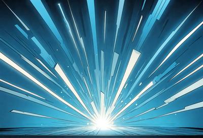 The primary subject of the image is a bright light, which appears to be a sun or a light source, shining through a blue background. The setting is a space with a backdrop of a blue sky. The visual style of the image is digital art, as it is a computer-generated image. The colors and mood of the image are predominantly blue, creating a calm and serene atmosphere.