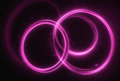 The primary subject of the image is a pair of pink rings. The setting is a dark background, which contrasts with the bright pink color of the rings. The visual style is a close-up of the rings, emphasizing their shape and texture. The colors and mood of the image are predominantly pink, creating a warm and inviting atmosphere.