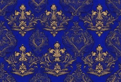 The primary subject of the image is a blue fabric with a gold pattern. The setting is a blue background, and the visual style appears to be a pattern or a digital artwork. The dominant colors are blue and gold, creating a calm and elegant atmosphere.