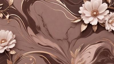 The primary subject of the image is a beautifully designed chocolate table with a gold leaf pattern. The table features a marbled surface and is adorned with a gold leaf design. The setting is a room with a brown table, and the visual style is a combination of digital art and illustration. The colors and mood of the image are warm and inviting, with the gold leaf pattern adding a touch of luxury and sophistication.