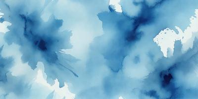 The primary subject of the image is a blue and white painting of a cloudy sky. The setting is a blue background, and the visual style appears to be a watercolor painting. The colors and mood of the painting are predominantly blue and white, creating a serene and calming atmosphere.