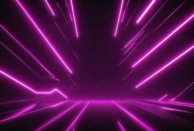 The primary subject of the image is a purple light, which appears to be a neon light or a light effect. The setting is a dark room, and the visual style is a digital art or illustration. The dominant colors in the image are purple and pink, creating a vibrant and energetic atmosphere.