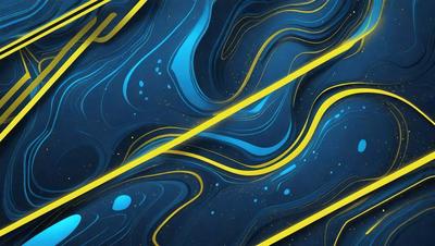 The primary subject of the image is a blue and yellow swirl pattern. The setting is a blue background, and the visual style appears to be a digital art or illustration. The dominant colors are blue and yellow, creating a vibrant and energetic atmosphere.