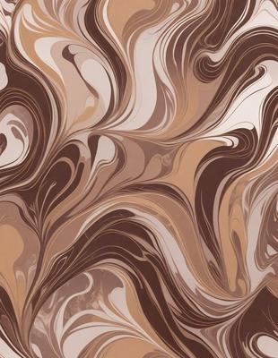The primary subject of the image is a brown and white patterned wallpaper with a swirling design. The setting is a room with the wallpaper as the main focus. The visual style is a patterned wallpaper, which gives the room a unique and artistic atmosphere. The dominant colors are brown and white, creating a warm and inviting ambiance.