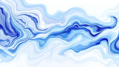 The primary subject of the image is a blue and white water-like pattern, which appears to be a painting or drawing. The setting is a white background, and the visual style is a combination of digital art and illustration. The dominant colors are blue and white, creating a calm and serene atmosphere.