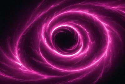 The primary subject of the image is a large, pink, swirling circle. The setting is a dark background, which contrasts with the bright pink color of the circle. The visual style appears to be a combination of a photo and a digital art or illustration, as the circle has a distinct, swirling pattern. The colors and mood of the image are predominantly pink, creating a vibrant and lively atmosphere.