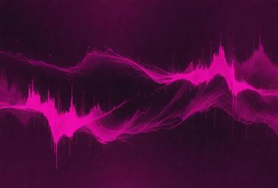 The primary subject of the image is a purple sound wave. The setting is a dark background, which contrasts with the purple sound wave. The visual style is a digital art or illustration, as the sound wave is depicted as a graphic or pattern. The colors and mood of the image are predominantly purple, creating a sense of depth and intensity.