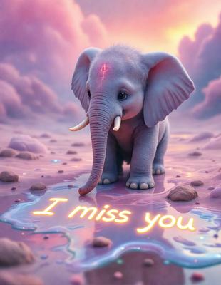 The primary subject of the image is a small elephant standing on a pink surface. The setting appears to be a cloudy sky, and the visual style is digital art. The colors in the image are predominantly pink, creating a warm and inviting atmosphere. The overall mood of the image is playful and whimsical, as the elephant seems to be enjoying its time on the pink surface.
