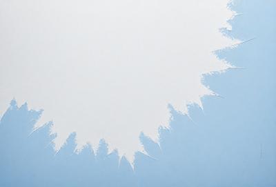 The primary subject of the image is a white, textured surface with a blue background. The visual style appears to be a combination of a photo and digital art, as the surface appears to be a blend of the two. The colors and mood of the image are predominantly blue and white, creating a calm and serene atmosphere.