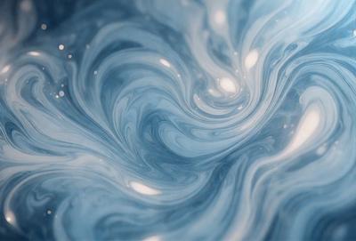 The primary subject of the image is a swirling, blue, and white pattern. The setting is a blue background, and the visual style appears to be a digital art or illustration. The dominant colors are blue and white, creating a calming and soothing atmosphere.