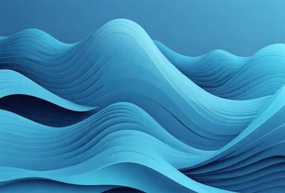 The primary subject of the image is a large, blue wave. The wave is depicted in a digital art style, with a blue color scheme that gives it a calm and serene atmosphere. The setting is a blue background, which further emphasizes the wave's prominence. The visual style is a combination of digital art and illustration, creating a dynamic and realistic representation of the ocean wave.