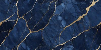The primary subject of the image is a blue marble wall with gold accents. The setting is a room with a blue marble wall, and the visual style is a combination of photo and digital art. The dominant colors are blue and gold, creating a luxurious and elegant atmosphere.