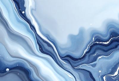 The primary subject of the image is a blue and white ocean wave. The setting is a blue ocean, and the visual style is a digital art or illustration. The dominant colors are blue and white, creating a serene and calming atmosphere.