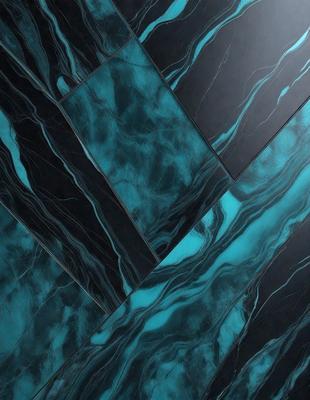 The primary subject of the image is a blue and black marble tile. The setting is a room with a black and blue marble wall. The visual style is a close-up of the marble tile, showcasing its intricate patterns and textures. The colors and mood of the image are predominantly dark and moody, with the blue and black marble tiles creating a striking contrast against the black and blue marble wall.