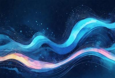 The primary subject of the image is a blue wave, which is the main focus of the scene. The setting is a dark blue background, creating a contrasting and dramatic atmosphere. The visual style is a digital art or illustration, as the wave is depicted in a detailed and artistic manner. The dominant colors are blue and purple, which contribute to the overall mood of the image, evoking a sense of calmness and tranquility.