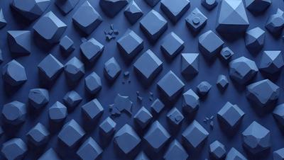 The primary subject of the image is a blue wall with a pattern of small blue cubes. The setting is a blue background, and the visual style is a digital art or illustration. The dominant colors are blue and white, creating a calm and soothing atmosphere.