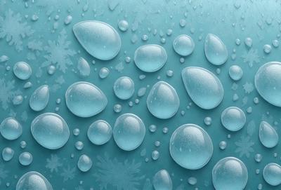 The primary subject of the image is a close-up of a blue surface with numerous small, round, clear bubbles on it. The setting appears to be a blue background, and the visual style is a close-up of the bubbles. The colors and mood of the image are predominantly blue, creating a calm and serene atmosphere.