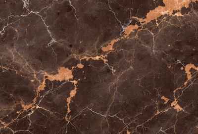 The primary subject of the image is a marble surface with a brown and orange color palette. The setting is a room with a brown and orange marble wall, which adds a warm and natural ambiance to the space. The visual style of the image is a close-up of the marble wall, showcasing its intricate patterns and textures. The colors and mood of the image are rich and earthy, creating a sense of luxury and sophistication.