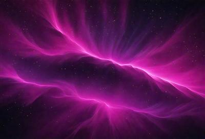 The primary subject of the image is a pink, purple, and red nebula, which is a swirling mass of gas and dust in space. The setting is a dark, starry sky, with the nebula as the main focus. The visual style is a combination of photo and digital art, creating a vibrant and colorful scene. The dominant colors and overall atmosphere are energetic and captivating, with the vivid hues of the nebula contrasting against the dark background.