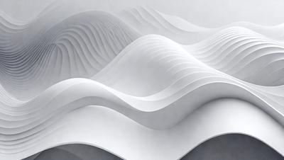 The primary subject of the image is a large, white, curved wall. The setting is a white room, and the visual style is a combination of photo and digital art. The dominant colors are white, and the overall atmosphere is clean and minimalistic.