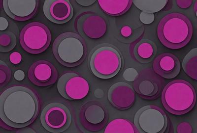 The primary subject of the image is a pattern of circles, which are pink and purple in color. The circles are arranged in a visually appealing manner, creating a sense of depth and dimension. The setting is a black background, which contrasts with the vibrant colors of the circles. The visual style of the image is a combination of digital art and illustration, giving it a modern and artistic appearance. The dominant colors of the image are pink and purple, which evoke a sense of warmth and femin