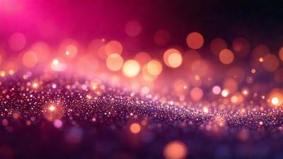 The primary subject of the image is a brightly colored, pink and orange background with a pattern of bright lights. The setting appears to be a dark room, and the visual style is a combination of a photo and digital art. The colors and mood of the image are vibrant and energetic, creating a lively atmosphere.