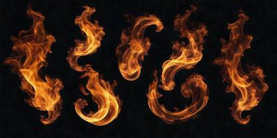 The primary subject of the image is a series of three fire-like shapes or flames, each with a different size and position. They are set against a dark background, creating a dramatic and intense visual effect. The flames are depicted in a digital art style, with a combination of orange and yellow colors that evoke a sense of warmth and energy. The overall atmosphere of the image is dynamic and captivating.