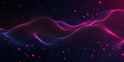 The primary subject of the image is a purple and pink wave pattern. The setting is a dark background, which contrasts with the vibrant colors of the wave pattern. The visual style appears to be a digital art or illustration, as the wave pattern is composed of many small dots. The colors and mood of the image are predominantly purple and pink, creating a sense of calmness and relaxation.