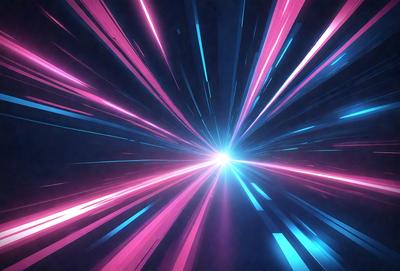 The primary subject of the image is a brightly colored, pink and blue light beam. The setting is a dark background, which contrasts with the vibrant colors of the light beam. The visual style appears to be a digital art or illustration, as the light beam is depicted in a stylized manner. The colors and mood of the image are energetic and lively, with the pink and blue hues creating a sense of excitement and movement.